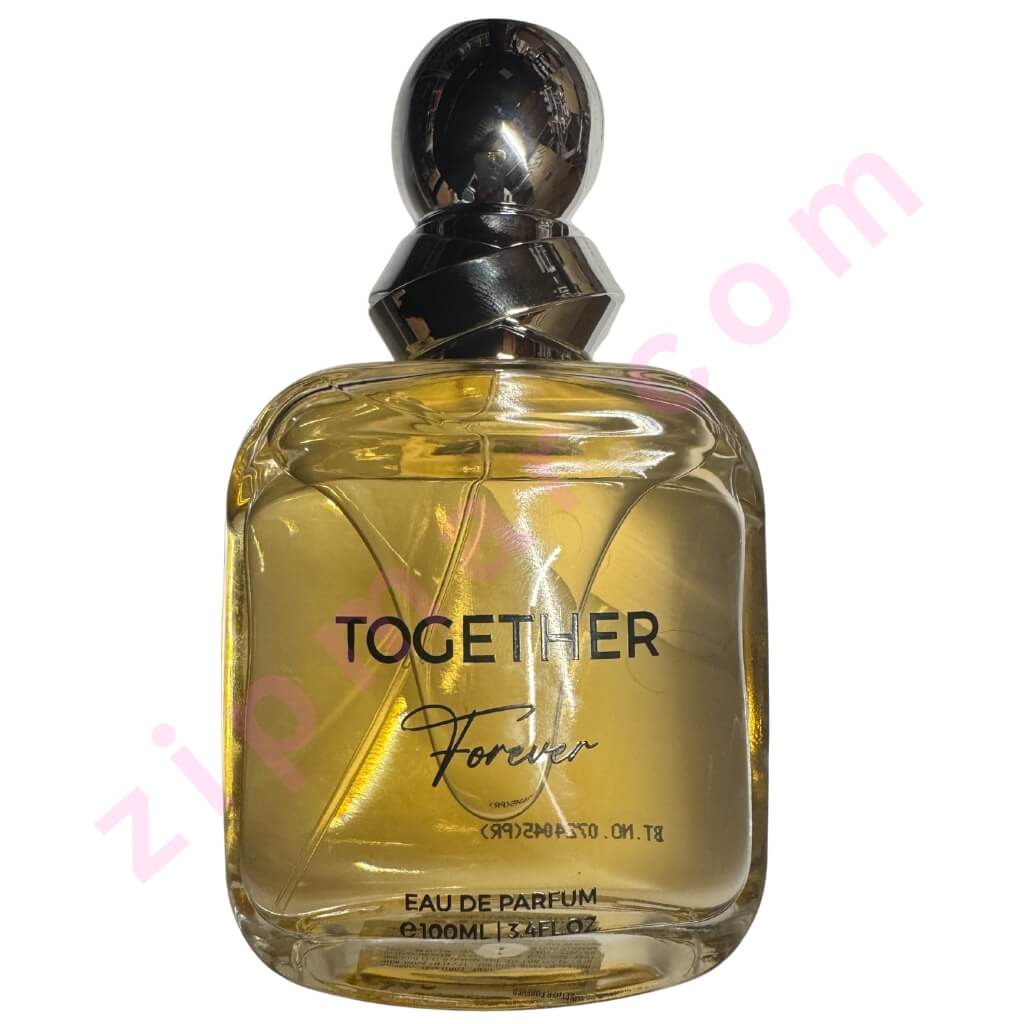 Perfume bottle labeled 'Together Forever' on a white background