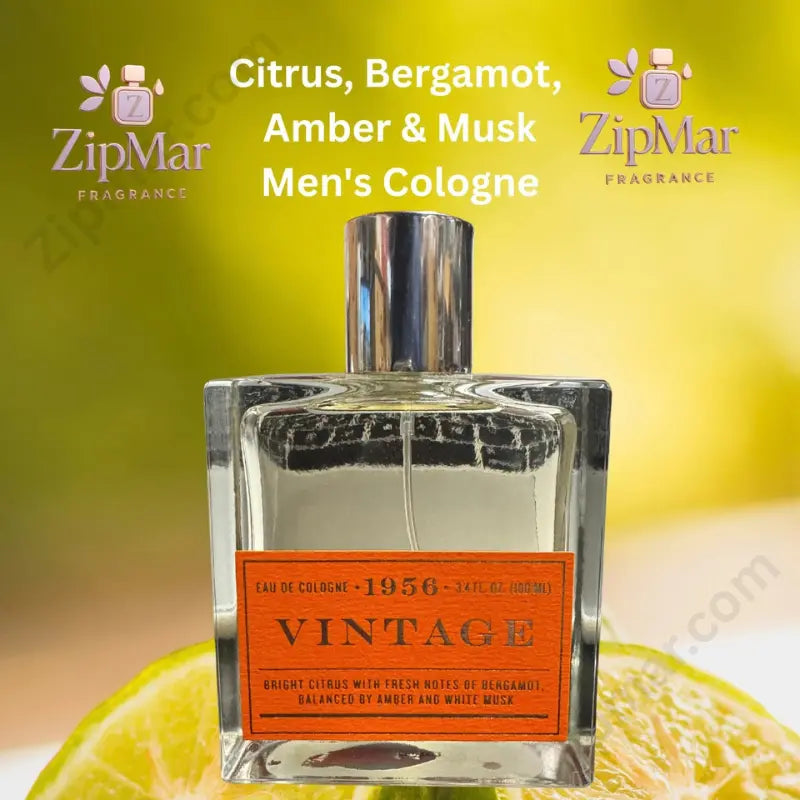 Tru Fragrance 1956 Vintage Men's Cologne citrus bergamot amber musk styled with fresh lemons
