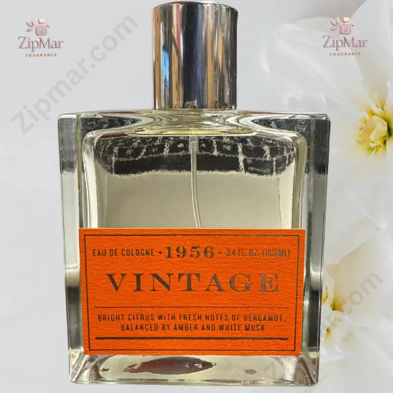 Tru Fragrance 1956 Vintage Eau de Cologne orange leather-look label close-up citrus bergamot