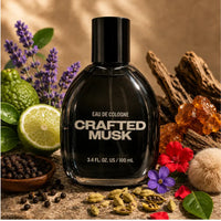 Thumbnail for Bottom label of Tru Fragrance Crafted Musk bottle showing manufacturer and safety