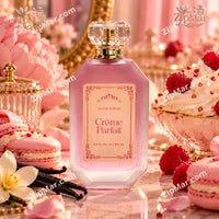 Thumbnail for Tru Fragrance Crème Parfait Eau de Parfum 3.4 fl oz frosted pink bottle surrounded by macaroons and raspberries