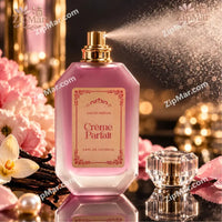 Thumbnail for Tru Fragrance Crème Parfait Eau de Parfum bottle with spray nozzle spraying mist and jewel cap removed