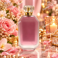 Thumbnail for Unlabeled back view of Tru Fragrance Crème Parfait frosted pink glass perfume bottle