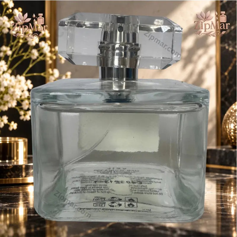 Tru Fragrance Element Edition VIII Veil Eau de Parfum 3.4 oz clear glass bottle with faceted crystal cap side view