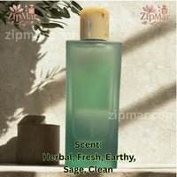 Thumbnail for Back view of Tru Fragrance Fresh Sage 003 EDC frosted green bottle with scent profile breakdown