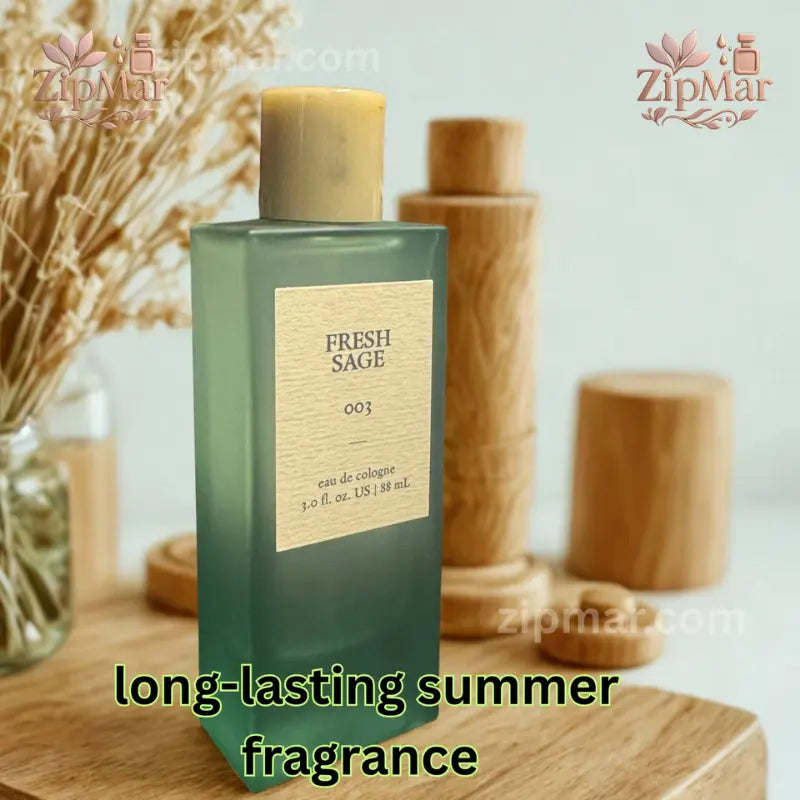 Front view of Tru Fragrance Fresh Sage 003 Eau de Cologne 3.0 fl oz bottle with wooden cap