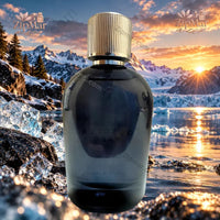 Thumbnail for Tru Fragrance Glacier Pass Eau de Cologne dark navy bottle back view with glacier mountain backdrop