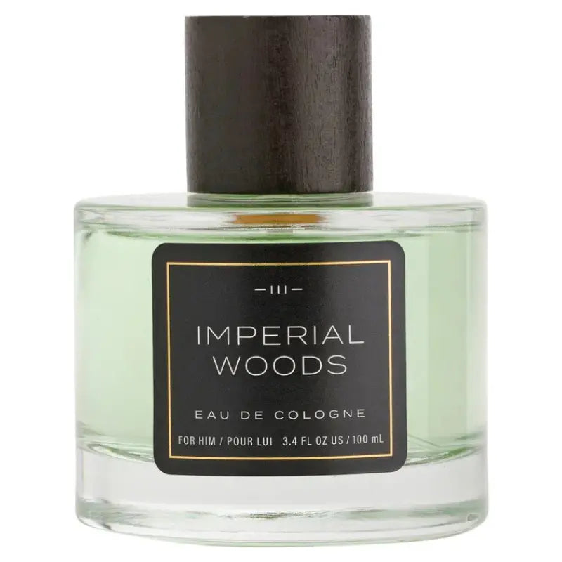 Tru Fragrance Imperial Woods Eau de Cologne 3.4 oz men's cologne bottle featuring smoke-tinted glass and a black cap.