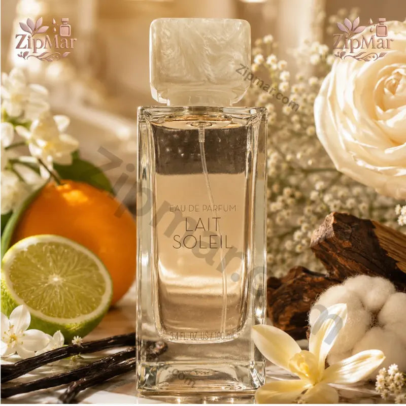 Close-up spray mist view of Tru Fragrance Lait Soleil Eau de Parfum 100 ml bottle