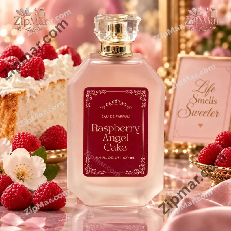 Tru Fragrance Raspberry Angel Cake eau de parfum 3.4 fl oz 100 mL front label on frosted pink bottle