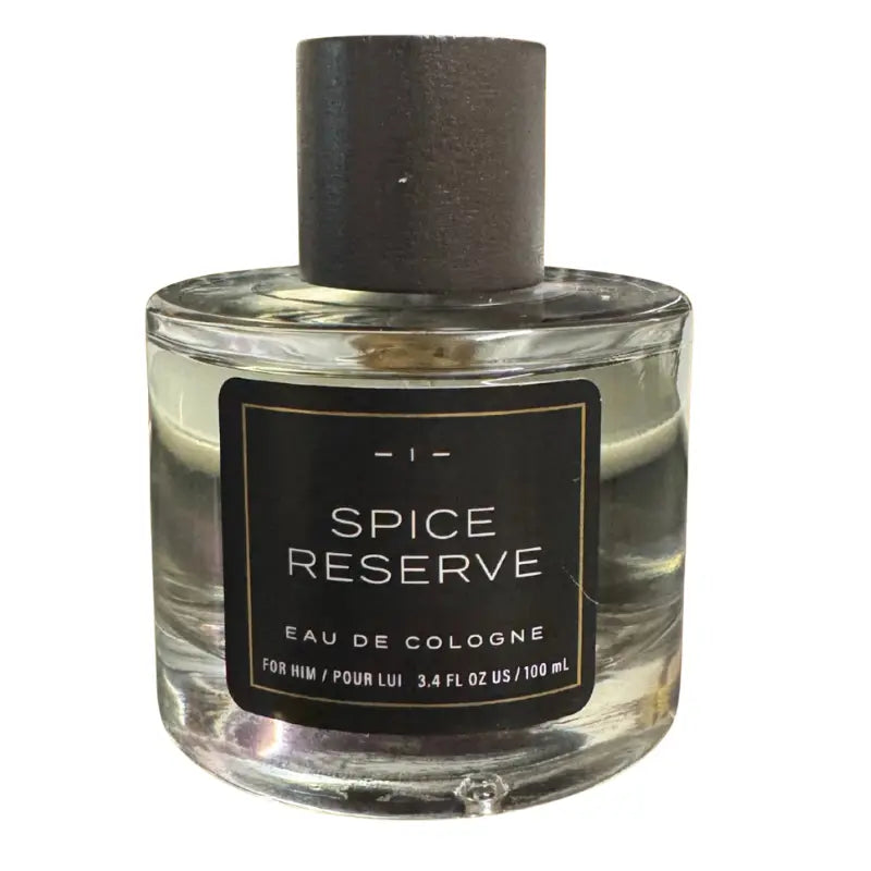 Front view of Tru Fragrance Spice Reserve 3.4 oz men's cologne with wood-style cap.