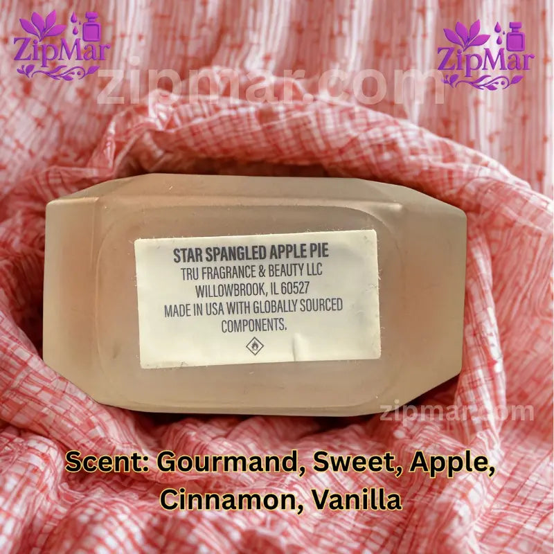 Bottom label of Tru Fragrance Star Spangled Apple Pie EDP bottle showing manufacturer Willowbrook IL 60527