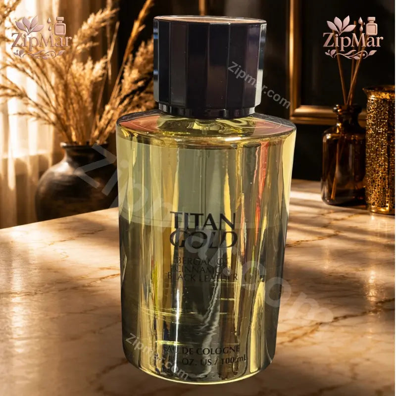 Bottom sticker label on Tru Fragrance Titan Gold bottle showing model code A0126Z