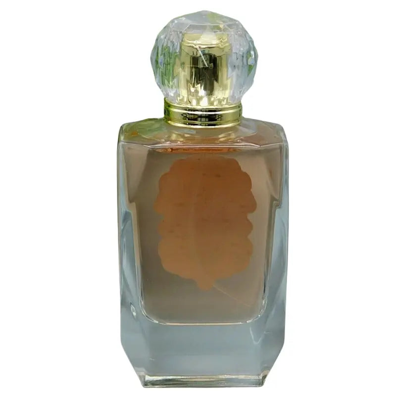Close-up of the elegant dark teal and gold label on the Tru Fragrance Vanilla Potion Eau de Parfum bottle, clearly showing the product name and size.