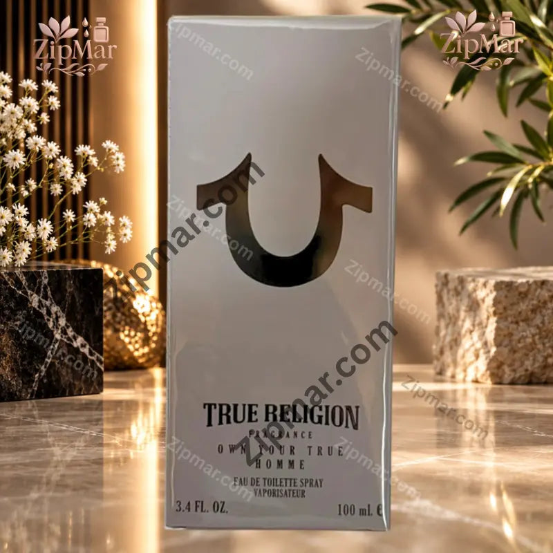 Front of sealed True Religion Own Your True Homme eau de toilette spray box, 3.4 fl oz 100 ml