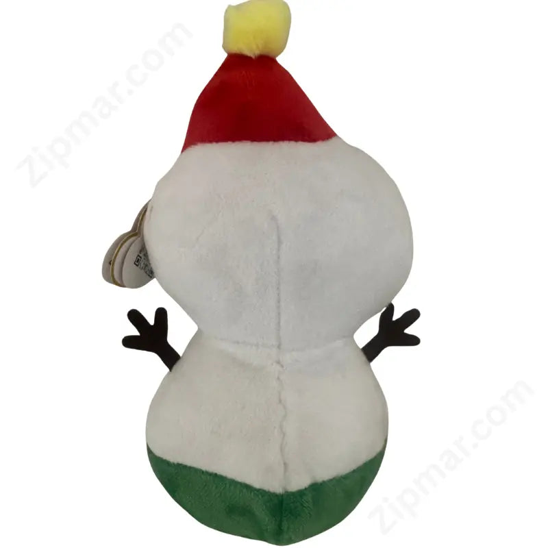 Back view of TY Beanie Boos Brrrnie 6-inch Christmas snowman plush with red Santa hat and yellow pom-pom