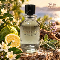 Thumbnail for Unforgiven Gypsy Sage EDP 100 mL clear apothecary bottle Mediterranean coastal lifestyle with bergamot sage jasmine and driftwood