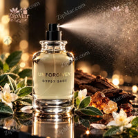 Thumbnail for Unforgiven Gypsy Sage Eau de Parfum fine mist spray pump in action with amber resin and sage leaves golden bokeh