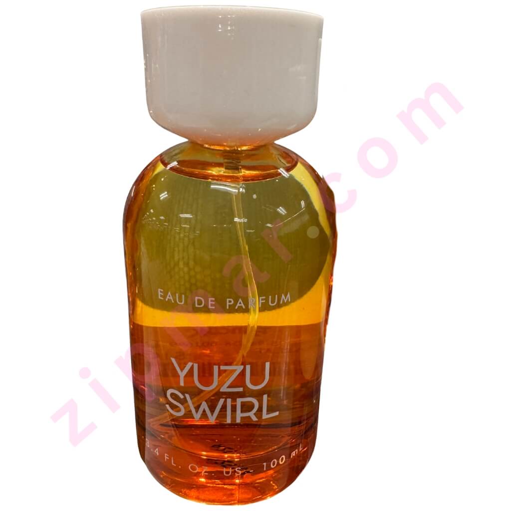 Bottle of Yuzu Swirl eau de parfum on a white background
