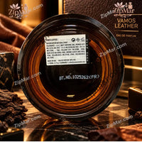 Thumbnail for Base label of Vamos Leather eau de parfum 100 mL showing Made in UAE, ingredients and batch number