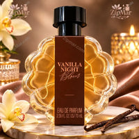 Thumbnail for Vanilla Night Bloom Eau de Parfum 2.36 fl oz 70 mL flower shaped bottle with black cap and brown label strip