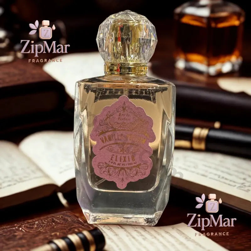 Vanilla Potion Elixir Eau de Parfum 100 mL clear faceted glass bottle with pink label and crystal style cap