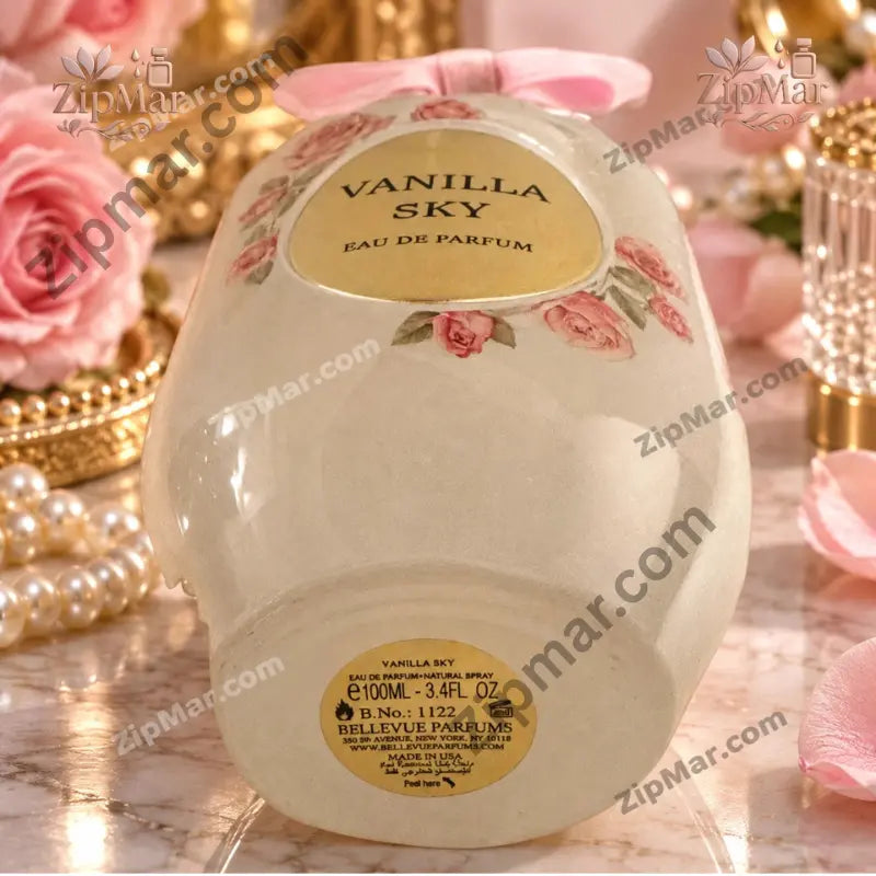 Vanilla Sky eau de parfum bottle base with Bellevue Parfums label, 100 ml and Made in USA”