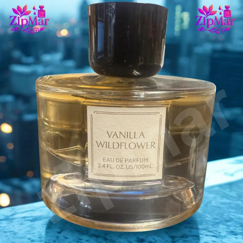 Vanilla Wildflower Eau de Parfum bottle label reading 3.4 fl oz US 100 mL with a dark cap