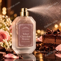 Thumbnail for Velvet Chocolate Mousse Eau de Parfum 3.4 fl oz bottle spraying mist next to a slice of dark chocolate cake
