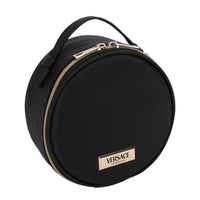 Thumbnail for Versace Fragrances black round makeup vanity case with gold-tone zipper hardware and top handle