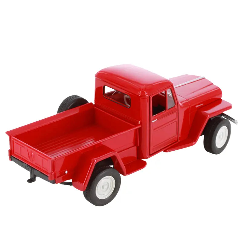 Rear angle view of Welly Jeep Willys Pickup diecast showing flatbed
