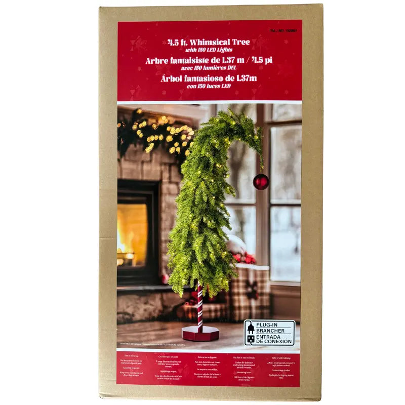 4.5 ft Whimsical Curved Christmas Tree with 150 LED lights packaging box view