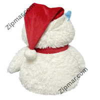 Thumbnail for Back of white yeti Christmas plush with red Santa hat and shaggy white fur
