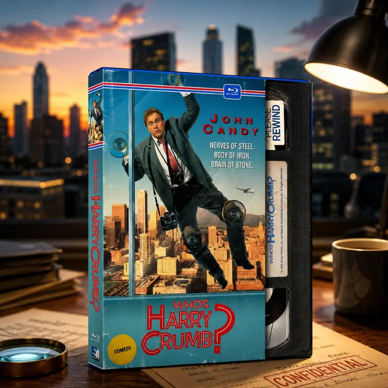 Whos Harry Crumb Blu-ray front cover, retro VHS style packaging, John Candy