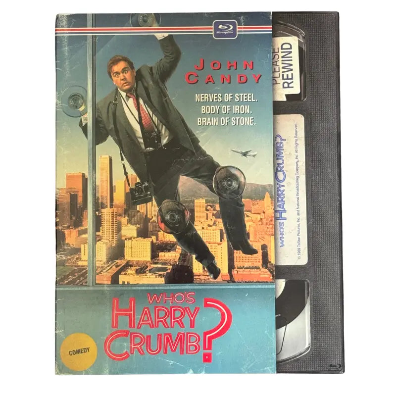 Whos Harry Crumb Blu-ray retro VHS style case styled with desk lamp and city backdrop
