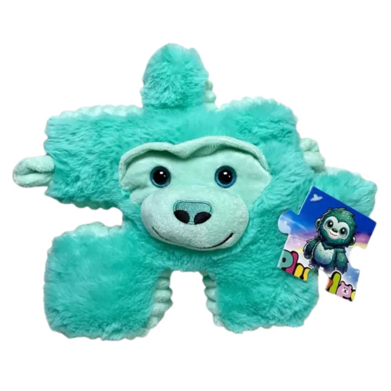 YooZoo Puzzlez Austin Teal Gorilla puzzle piece plush front view displaying puzzle hangtag