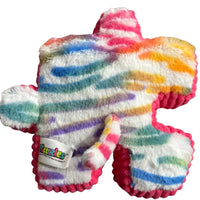 Thumbnail for Back view of YooZoo Puzzlez Bailey Rainbow Tiger plush showing tail and fabric tag