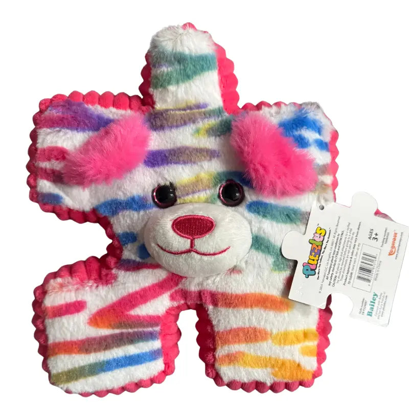 Back of YooZoo Puzzlez Bailey Rainbow Tiger hangtag with UPC 850064631046