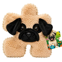 Thumbnail for YooZoo Puzzlez Brisket the Pug puzzle-shaped plush with illustrated character tag