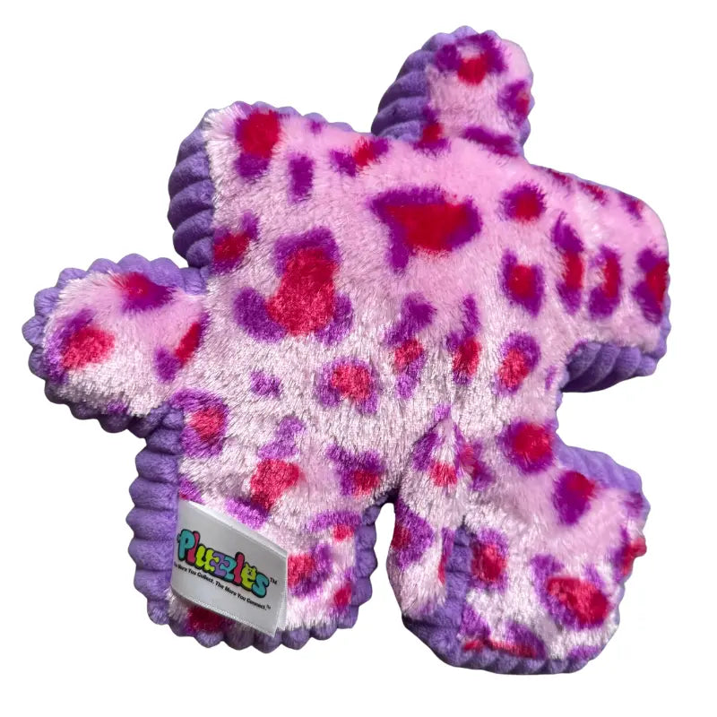 Back view of YooZoo Puzzlez Layla Leopard showing Puzzlez fabric label
