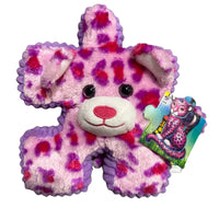 Thumbnail for YooZoo Puzzlez Pink Leopard Layla connectable puzzle plush front view with graphic hangtag