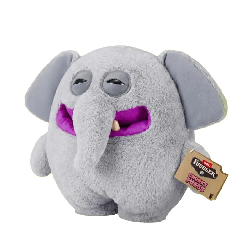 Three-quarter angle view of Zuru Fuggler Trunkles elephant plush showing rounded body shape