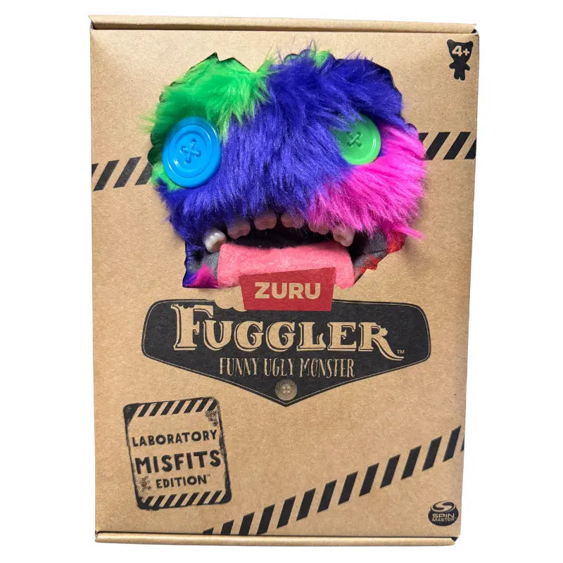 Zuru Fuggler Funny Ugly Monster Laboratory Misfits Edition kraft window box front neon rainbow blue green pink fur variant ages 4 plus